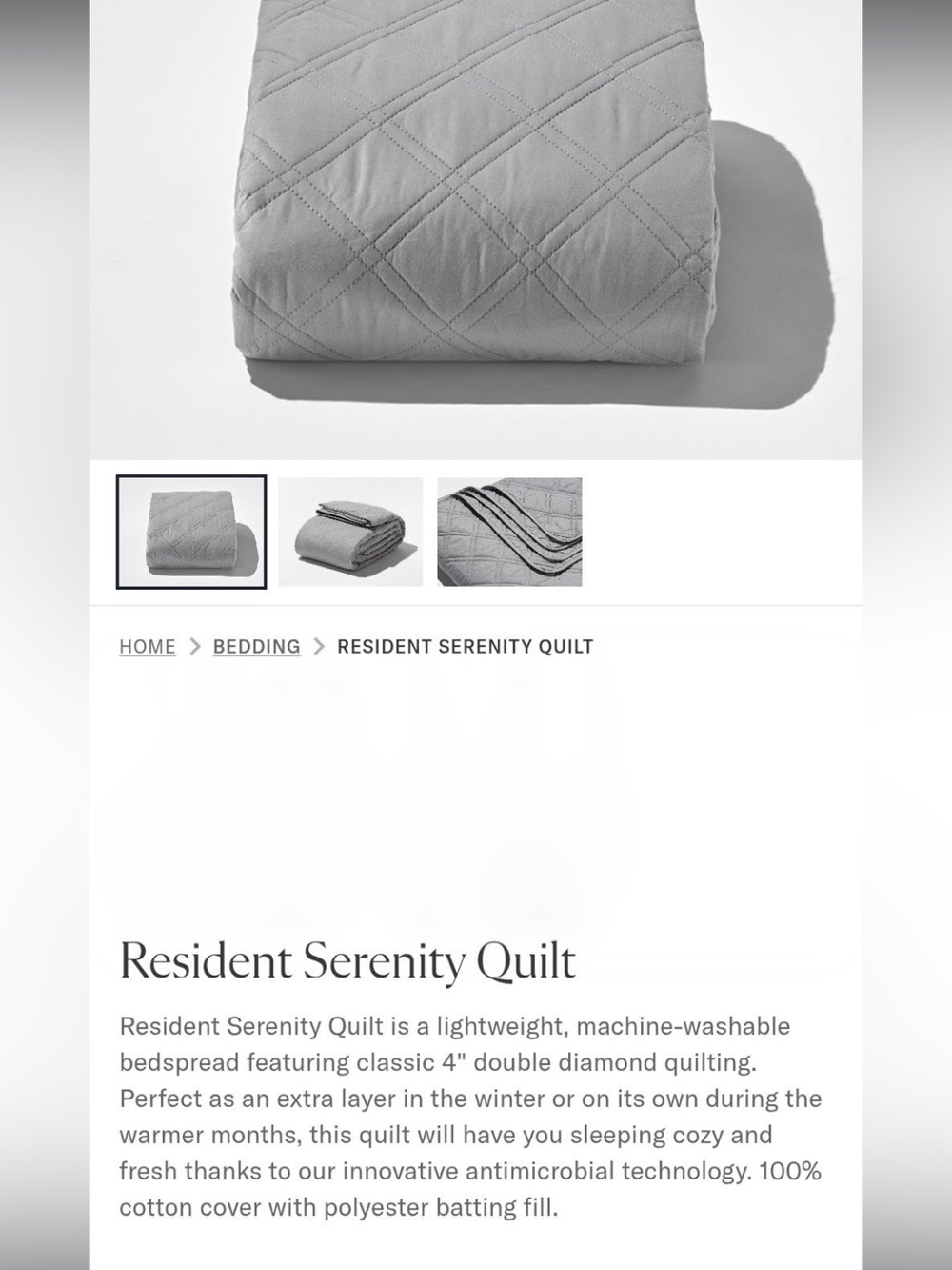 Resident Serenity queen Quilt - Light Gray Double Diamond Quilting
